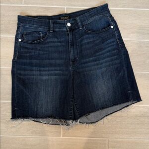 Judy Blue Women Denim Jean Shorts Size 1XL High Rise Dark Wash Distressed